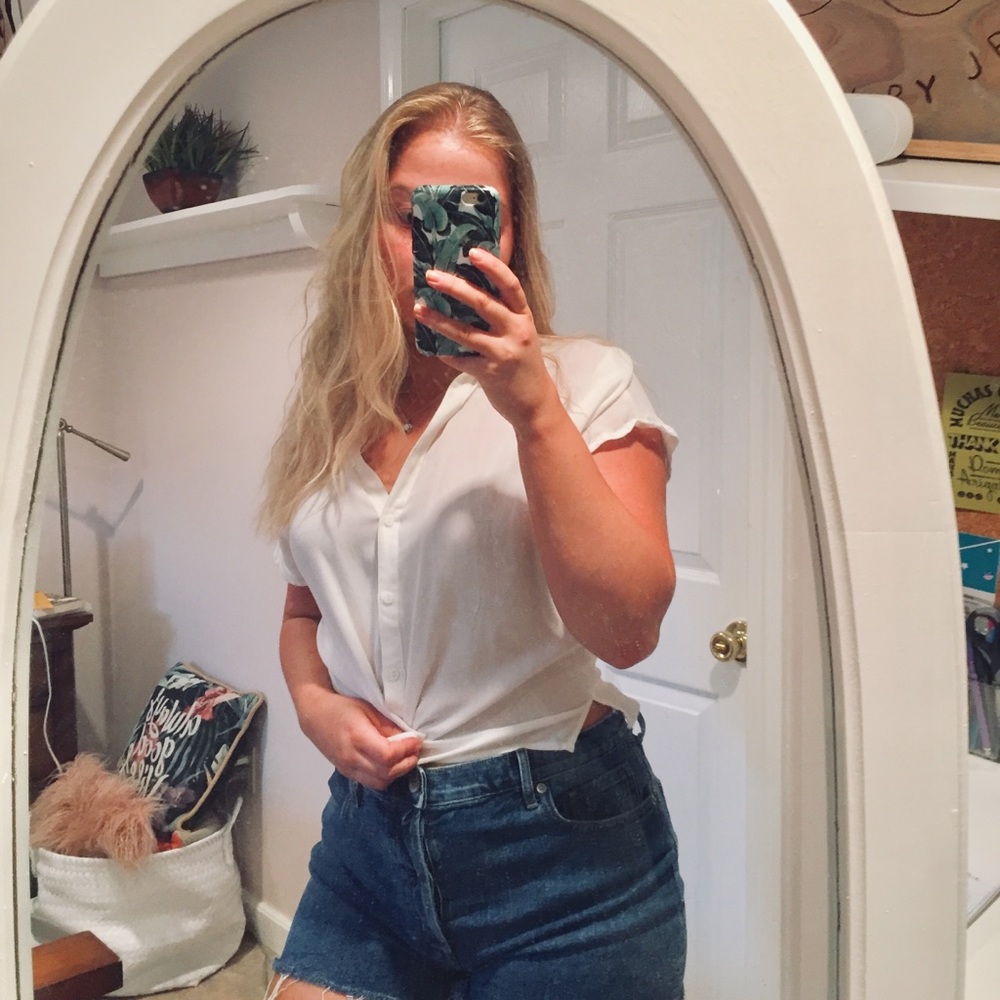 H&M White Button Up Short Sleeve Blouse